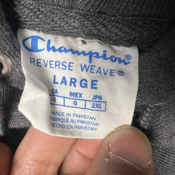 90s 00s VTG Champion Hoodie Reverse Weave Large Grey Y2K Pakistan Tag - Picture 3 of 7